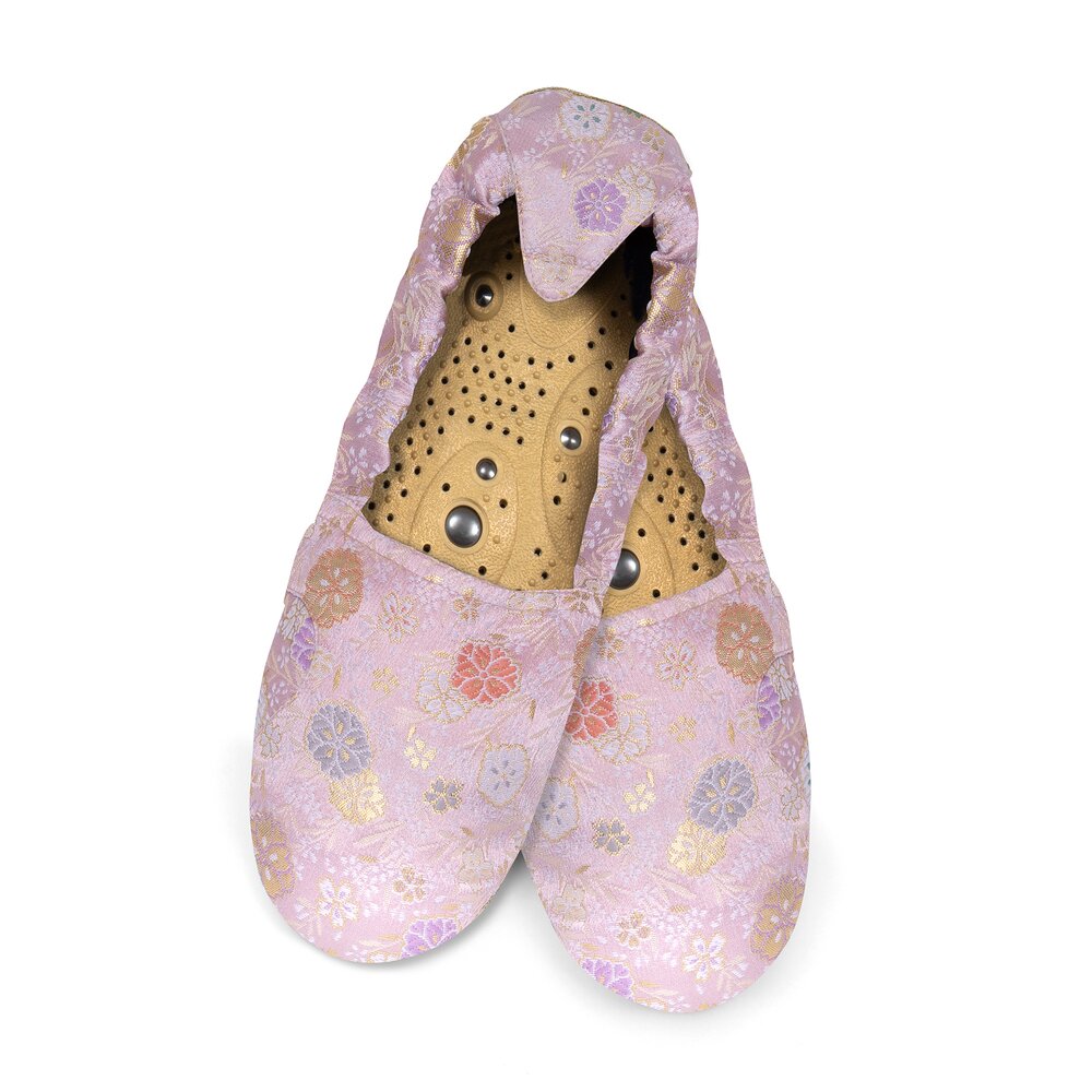 Japanese Rose design Holistic Silk Massaging Slippers, the ultimate in wellness footwear